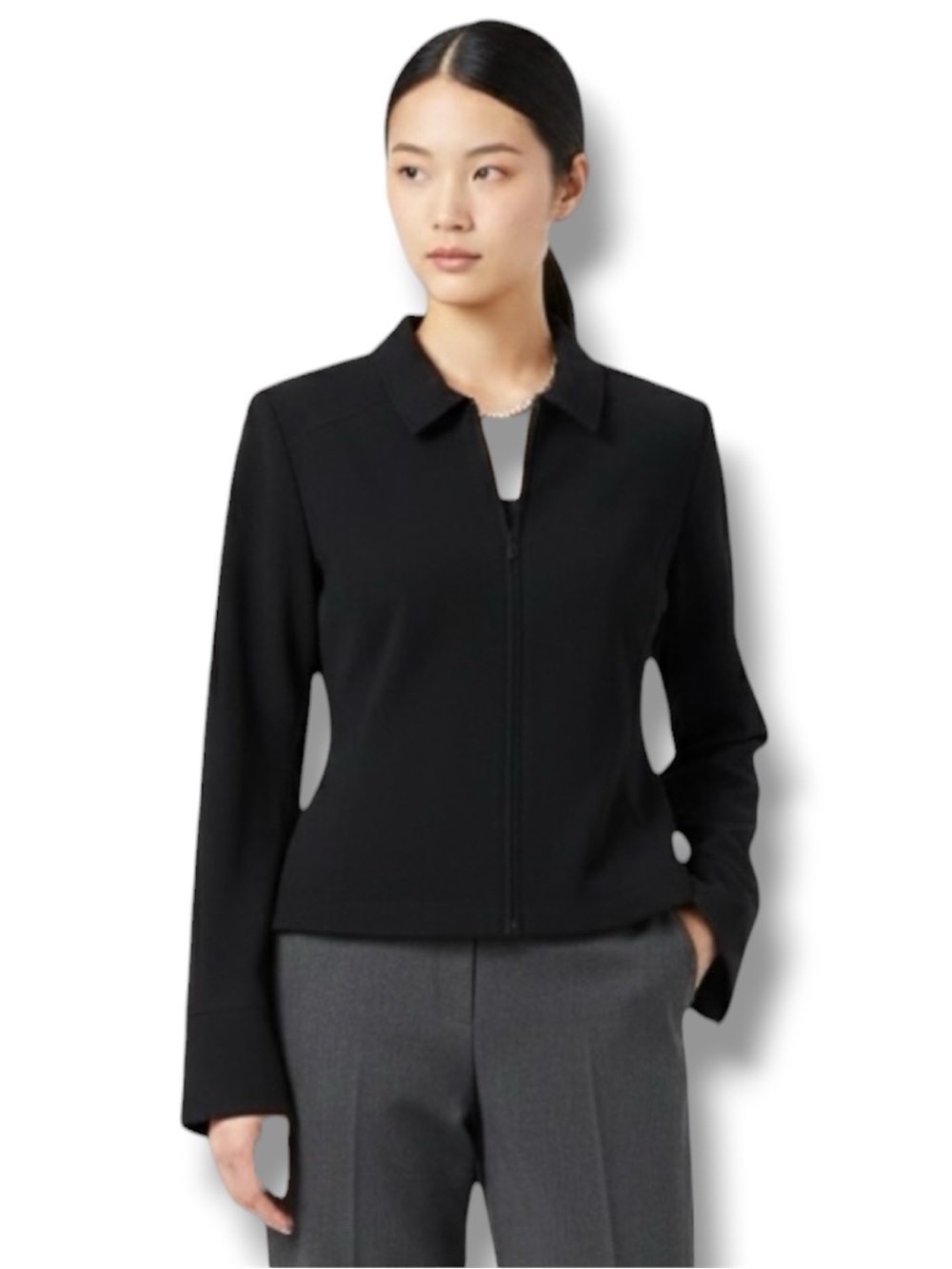 Boston Proper Jacket Vintage Y2K Black Zip Up Collared L Minimalist Office Siren